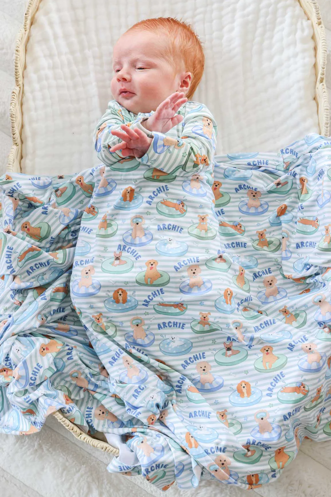 Personalized Swaddle Blanket | Poolside Pups Blue - Image 3
