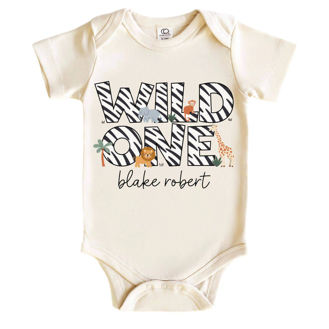 Personalized Wild One Graphic Bodysuit & Kids Tee | Natural - Image 2