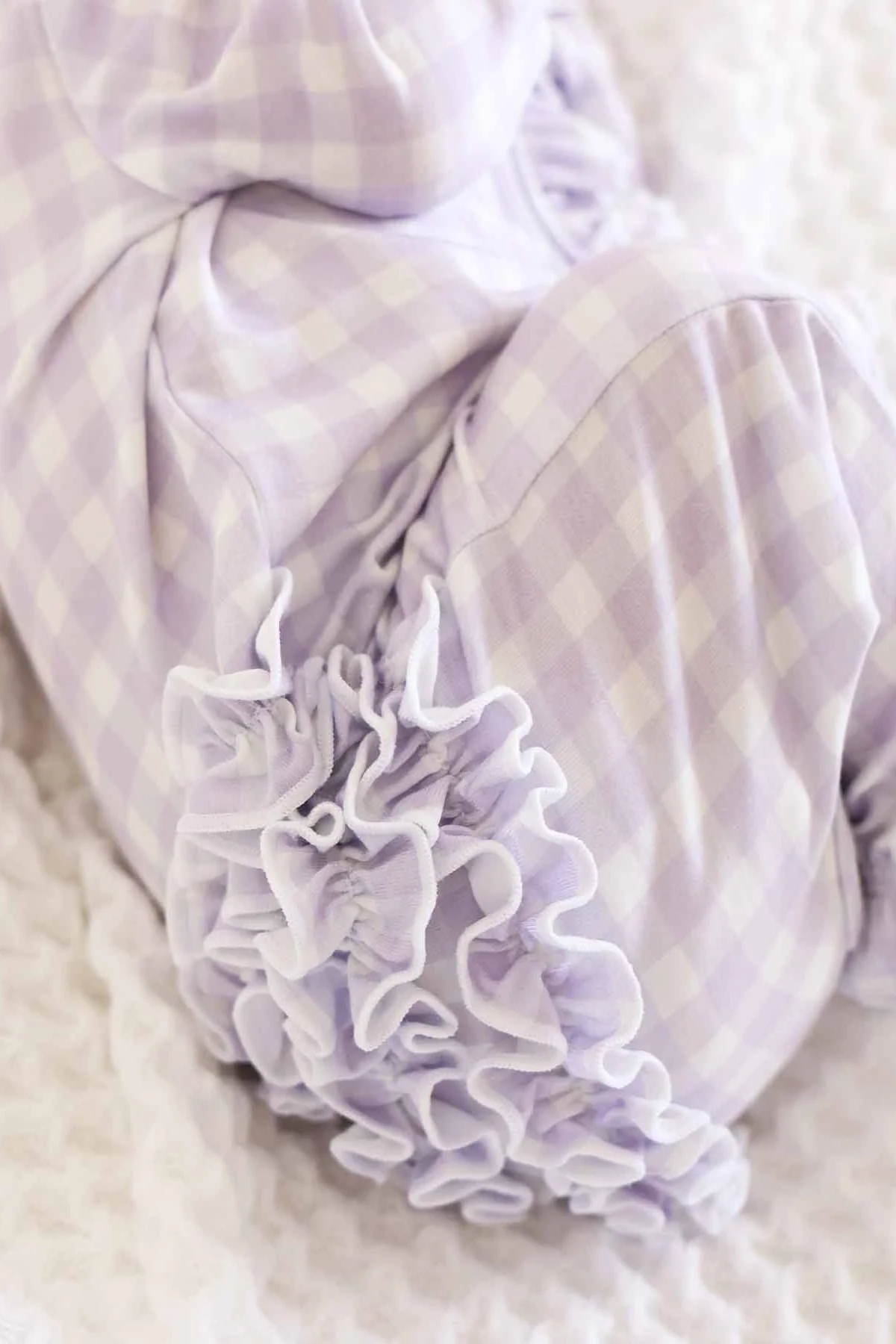 Peter Pan Collar Ruffle Zipper Footie | Lilac Gingham - Image 10