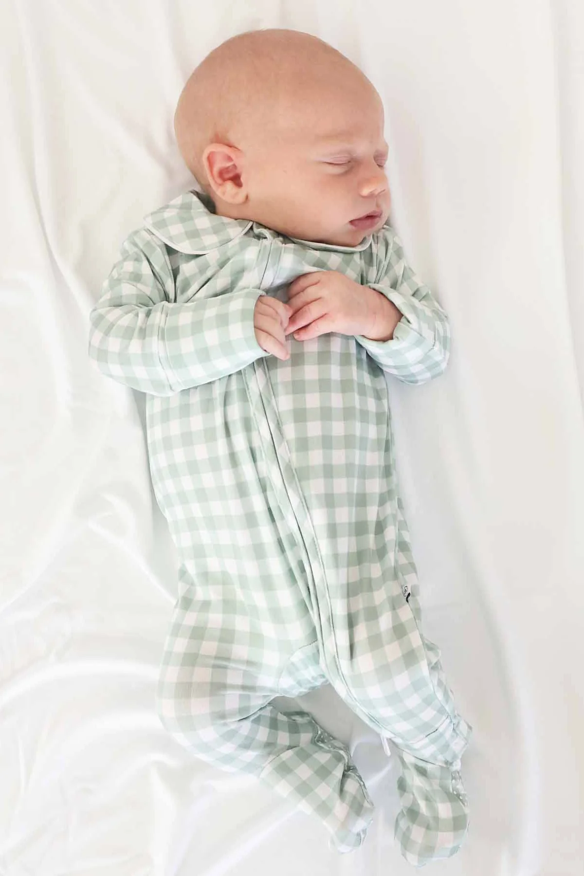 Peter Pan Collar Zipper Footie | Moss Gingham - Image 8