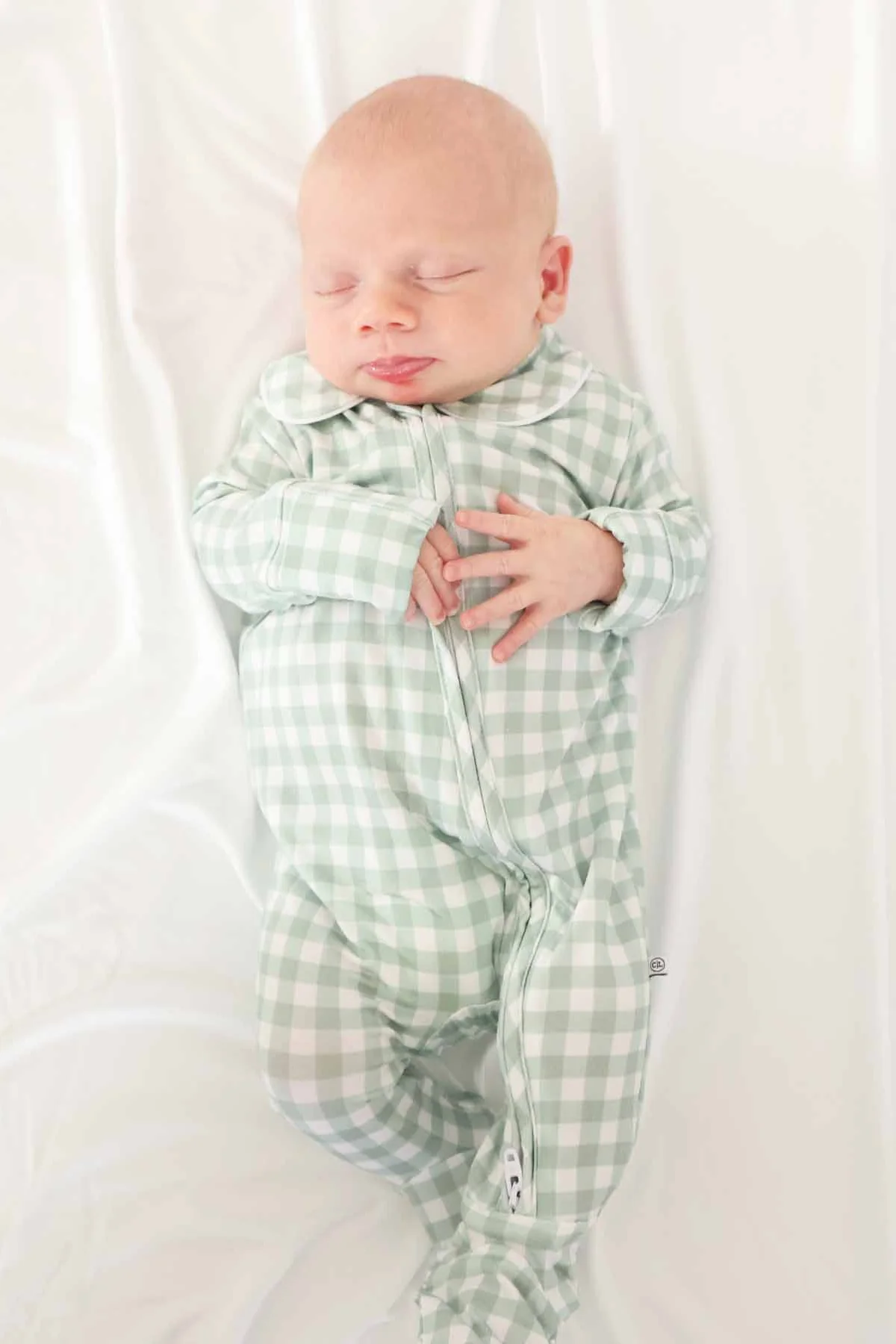 Peter Pan Collar Zipper Footie | Moss Gingham - Image 6