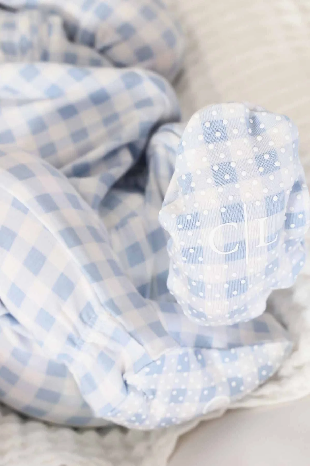 Peter Pan Collar Zipper Footie | Dusty Blue Gingham - Image 7