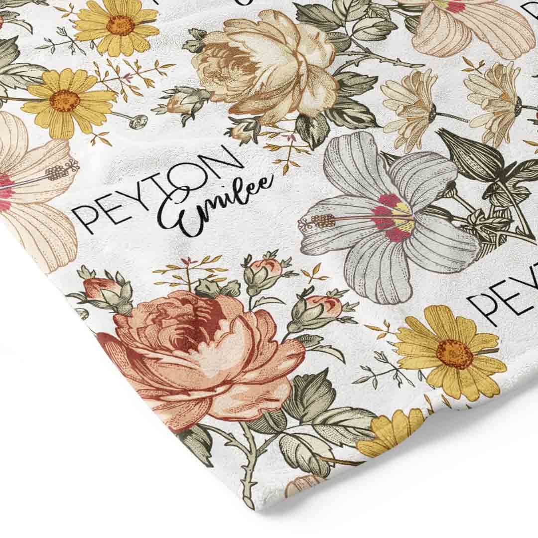 Peyton's Vintage Floral Personalized Toddler Blanket - Image 2