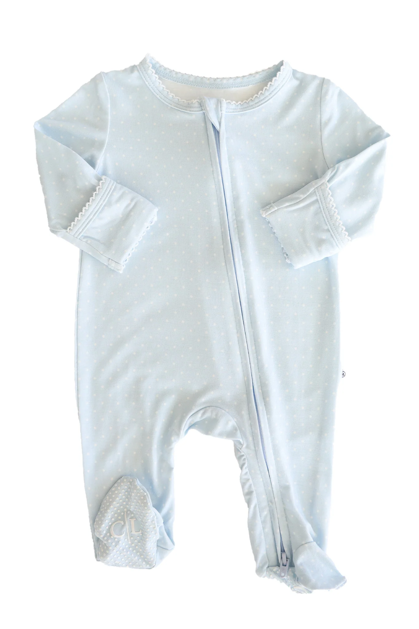 Picot Trim Bamboo Zipper Footie | Baby Blue - Image 12