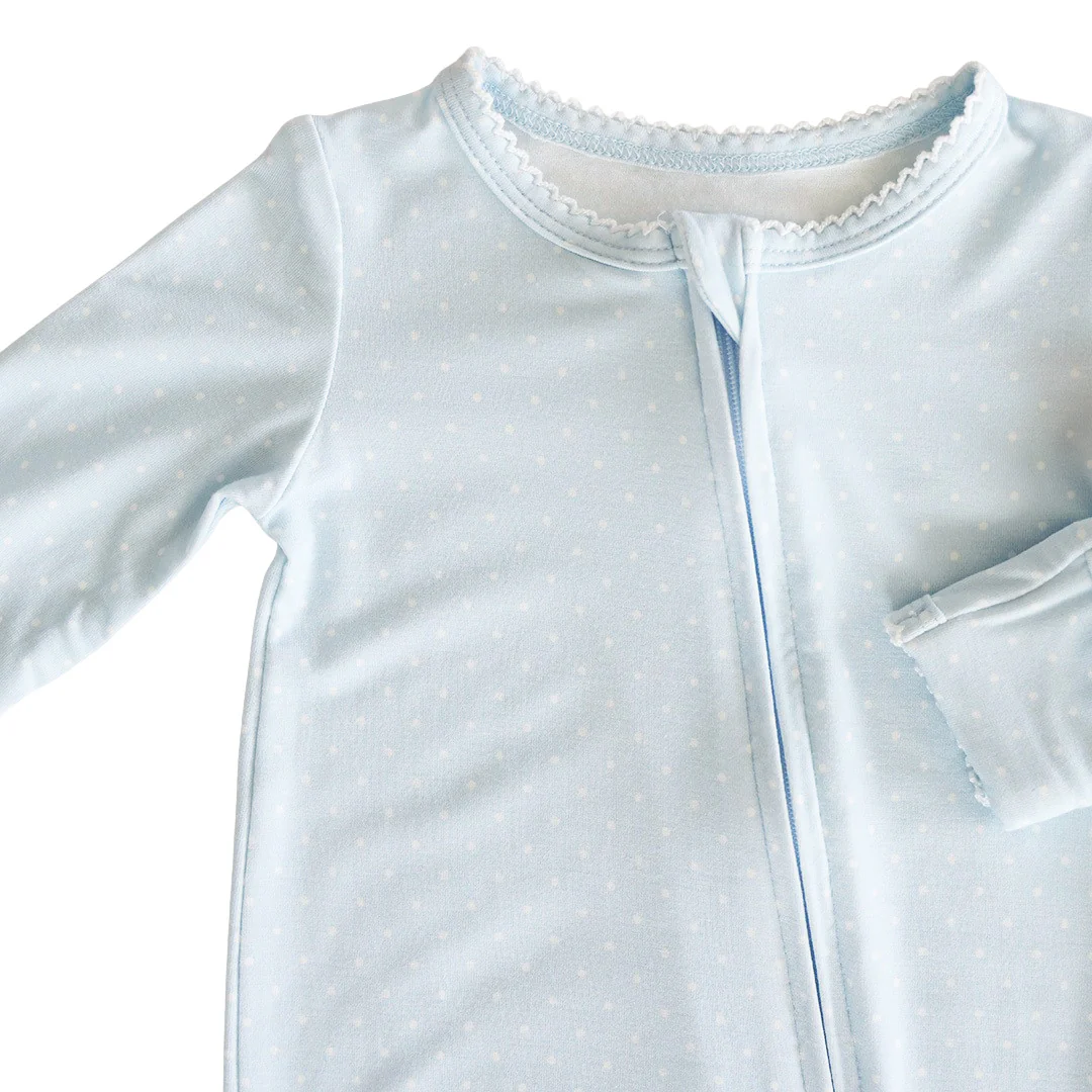 Picot Trim Bamboo Zipper Footie | Baby Blue - Image 13