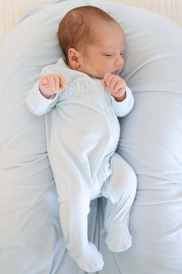 Picot Trim Bamboo Zipper Footie | Baby Blue - Image 5