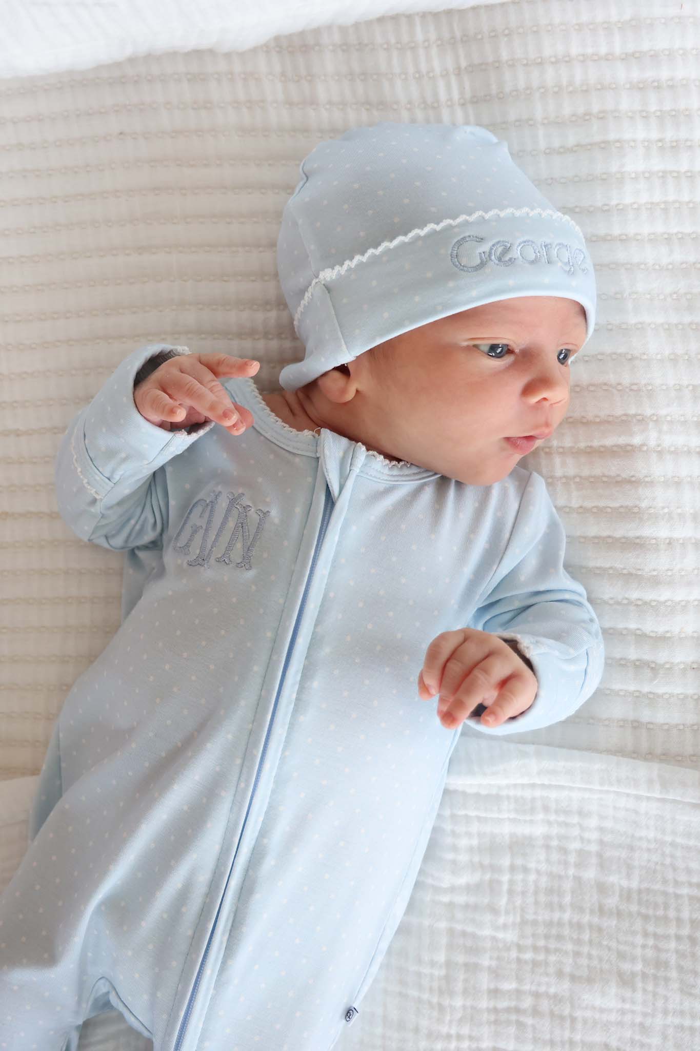 Picot Trim Bamboo Zipper Footie | Baby Blue - Image 8