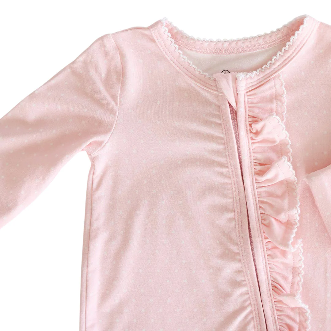 Picot Trim Bamboo Zipper Footie | Baby Pink - Image 12