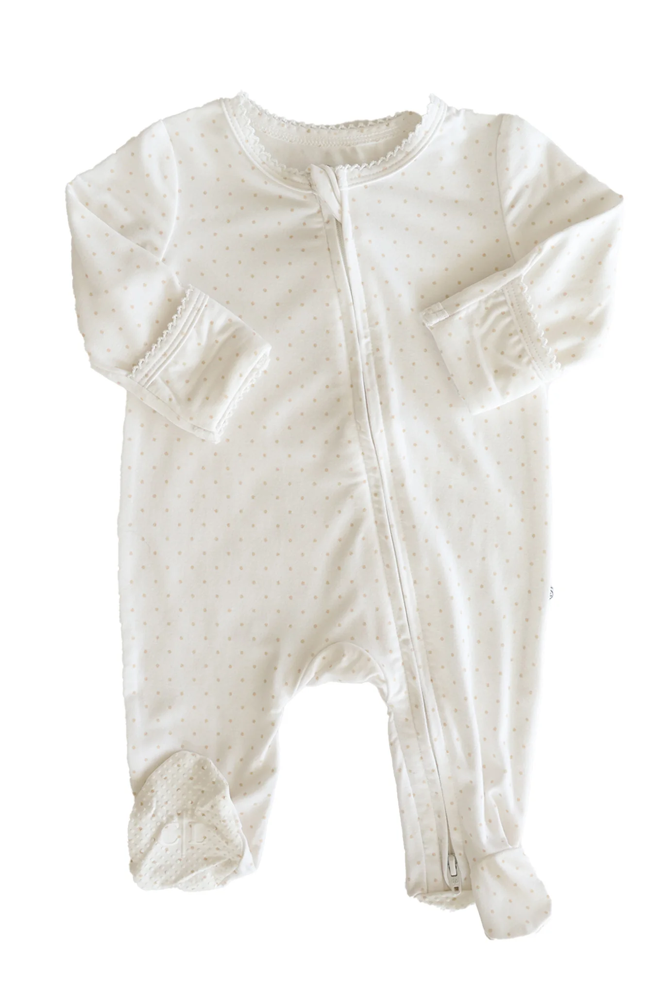 Picot Trim Bamboo Zipper Footie | Baby Taupe - Image 10