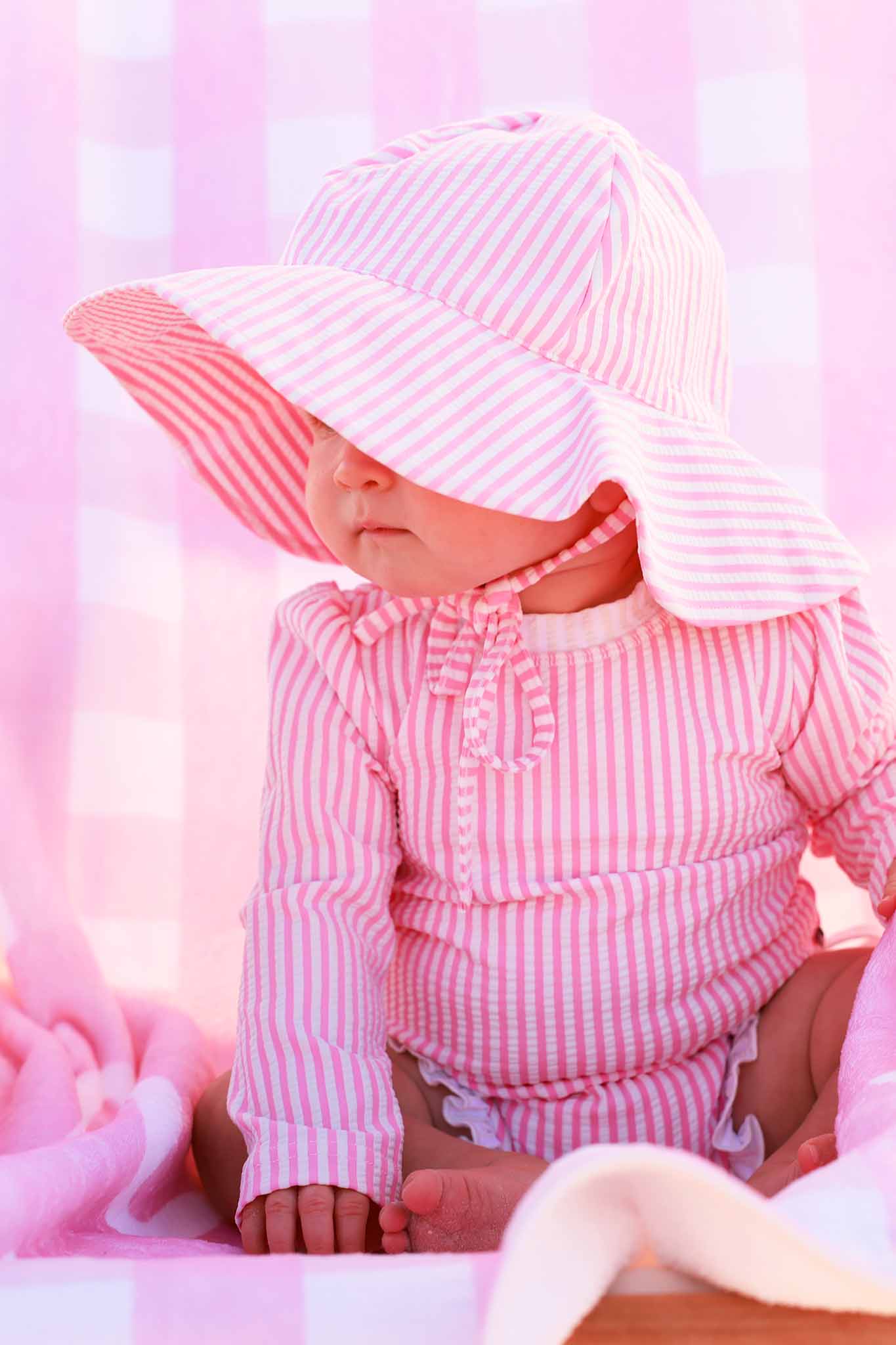 Printed Sun Hat | Seersucker Dusty Pink