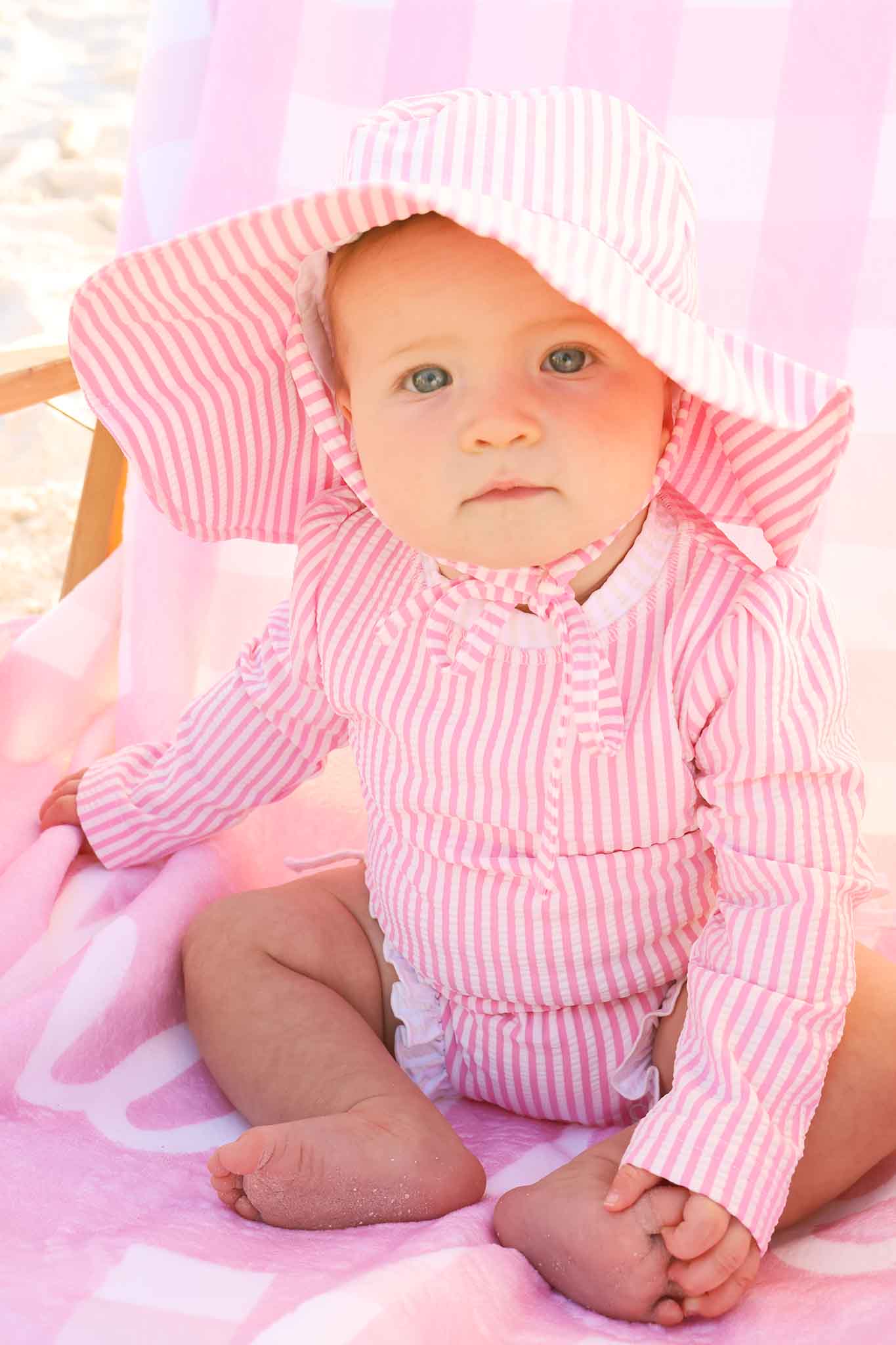 Printed Sun Hat | Seersucker Dusty Pink - Image 6