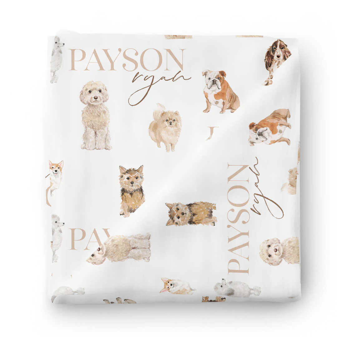 Puppy Love Personalized Baby Name Swaddle Blanket - Image 2