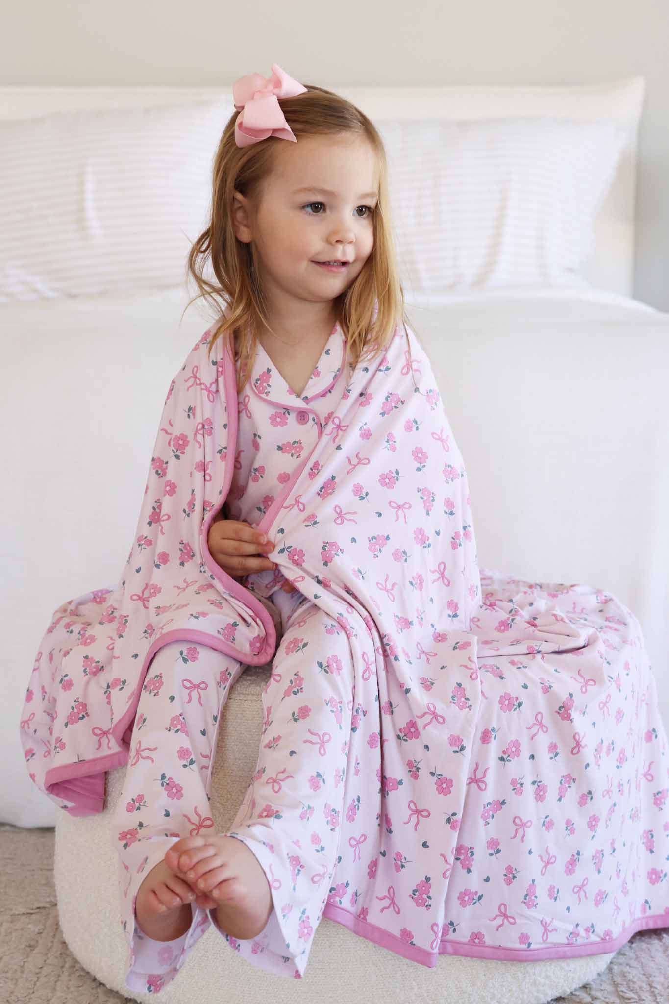 Ribbon & Roses Double Sided Bamboo Blanket | Pink - Image 5