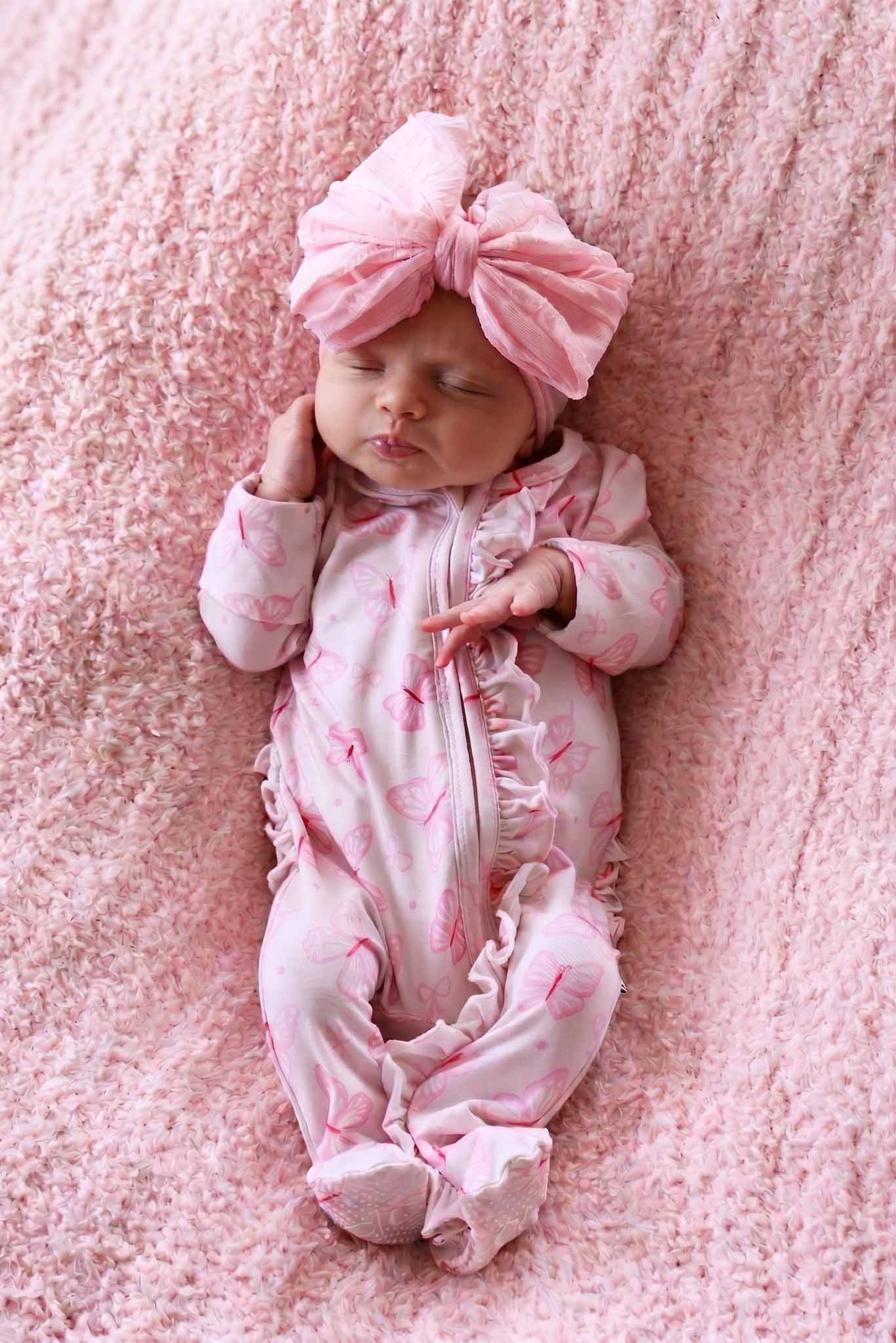 Ruffle Bamboo Zipper Footie | Blooming Butterflies - Image 7