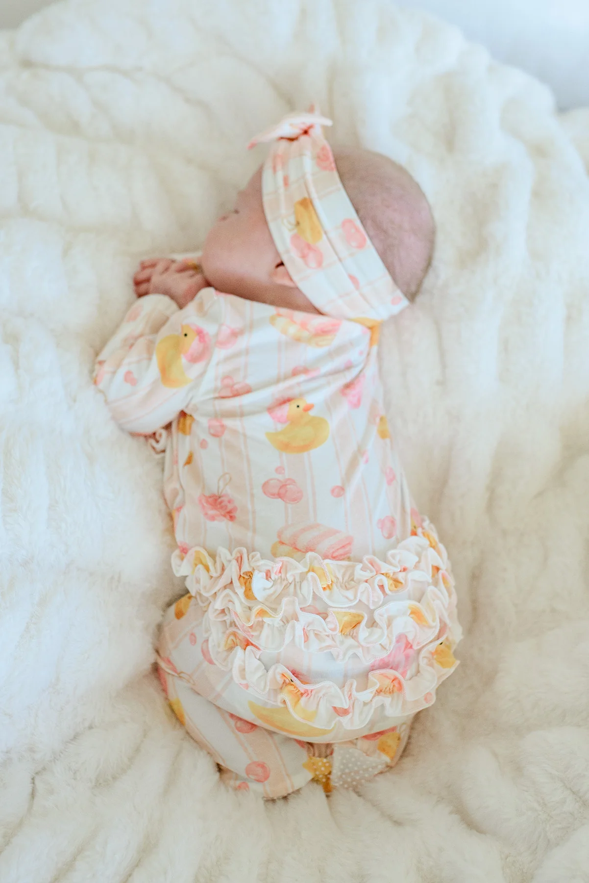 Ruffle Bamboo Zipper Footie | Bubble Duckies Pink - Image 11