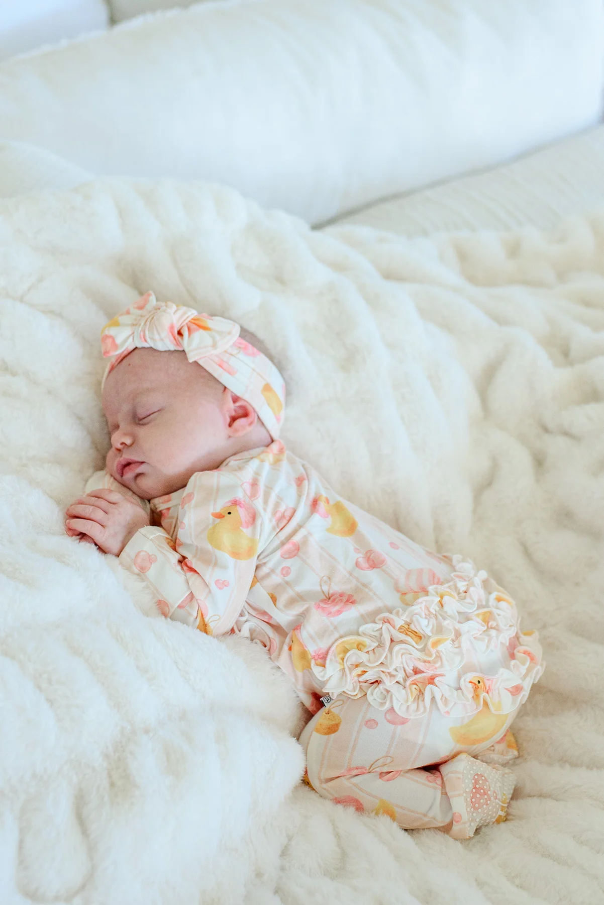 Ruffle Bamboo Zipper Footie | Bubble Duckies Pink - Image 5