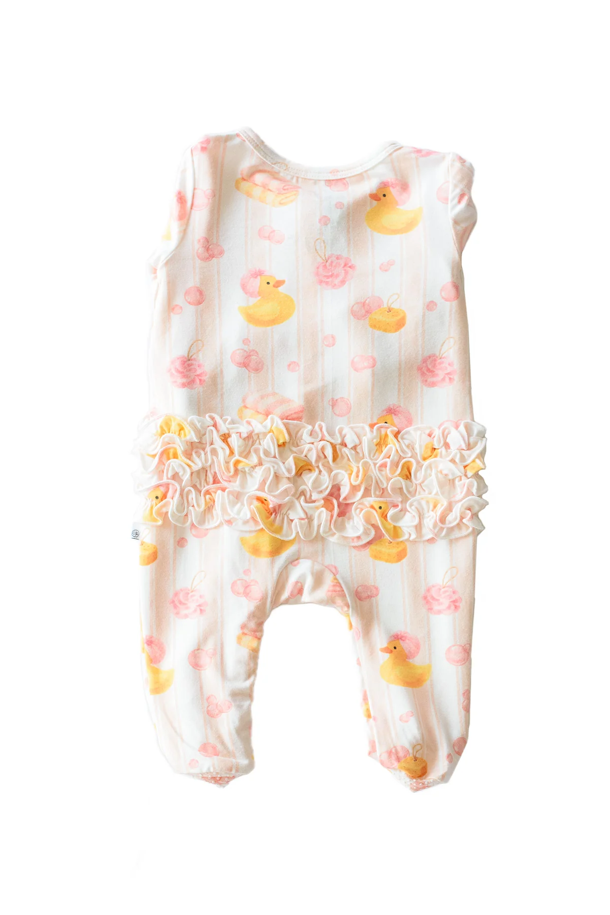 Ruffle Bamboo Zipper Footie | Bubble Duckies Pink - Image 6