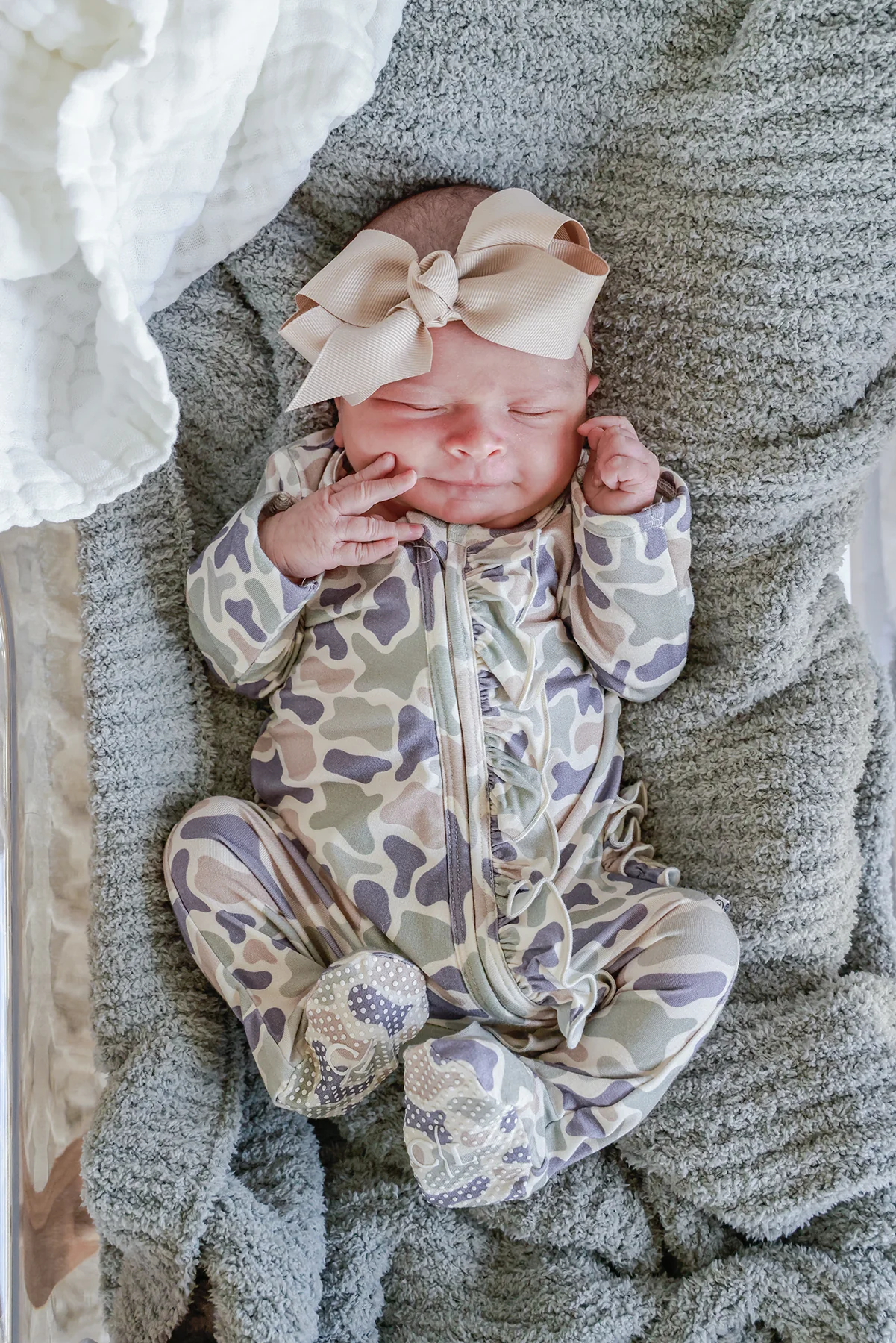 Ruffle Bamboo Zipper Footie | Camo Cutie - Image 5