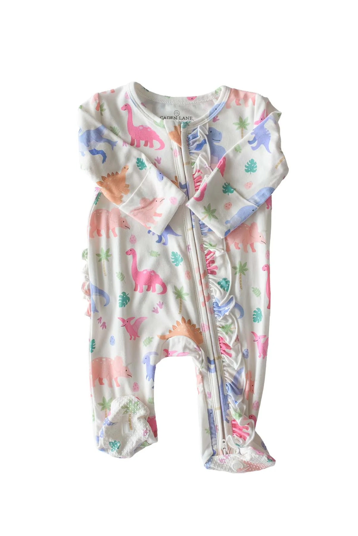 Ruffle Zipper Bamboo Footie | Little Fossil Pink - Image 2