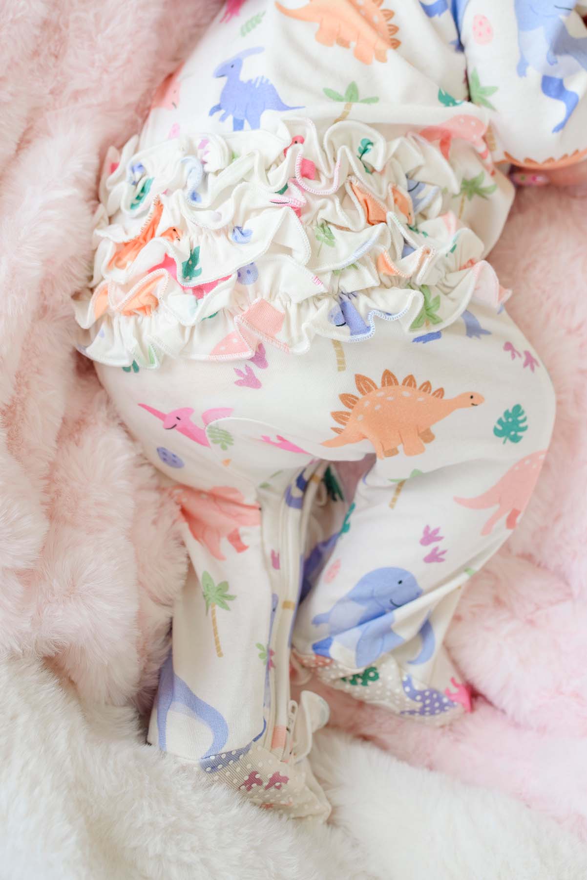 Ruffle Zipper Bamboo Footie | Little Fossil Pink - Image 3