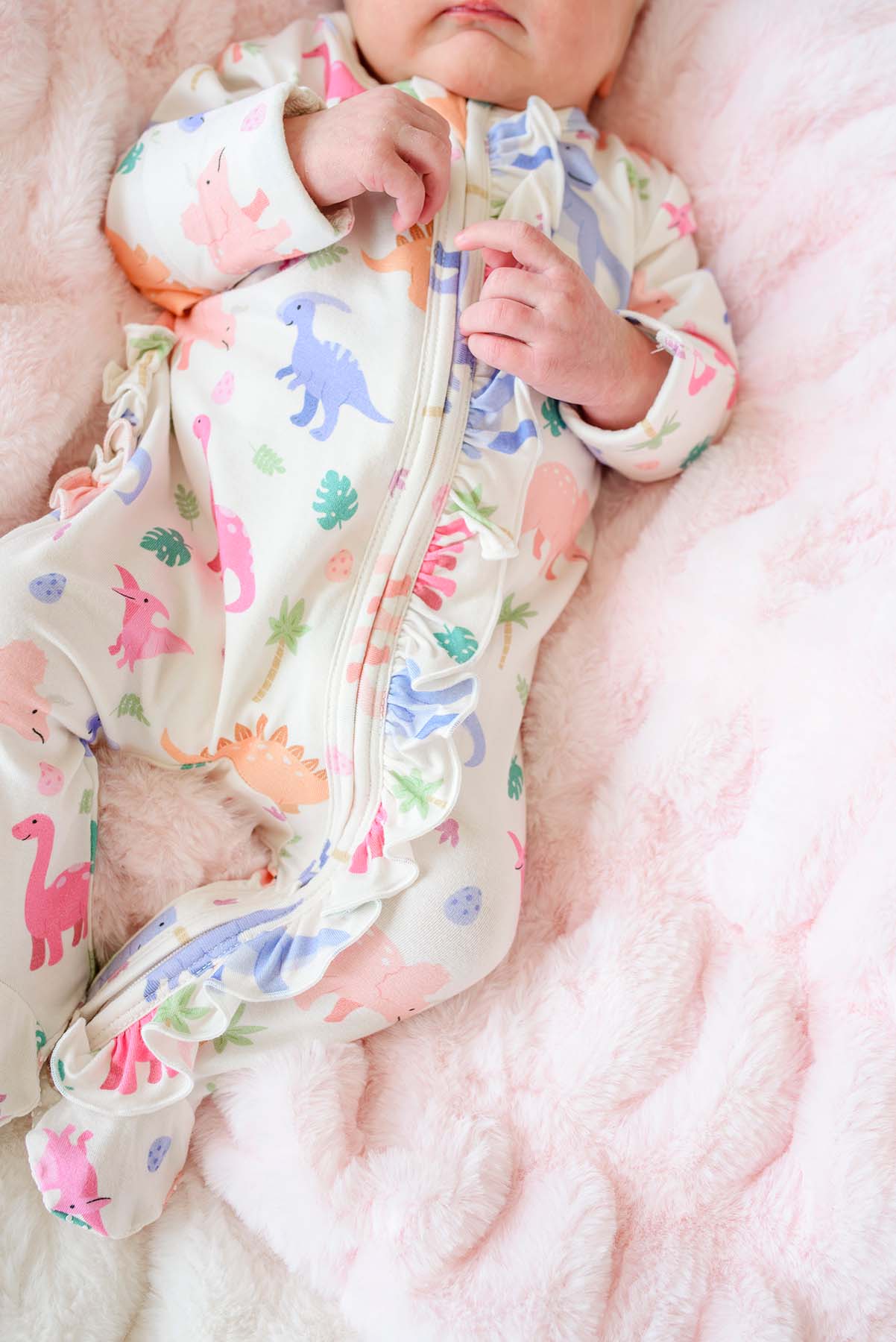 Ruffle Zipper Bamboo Footie | Little Fossil Pink - Image 5