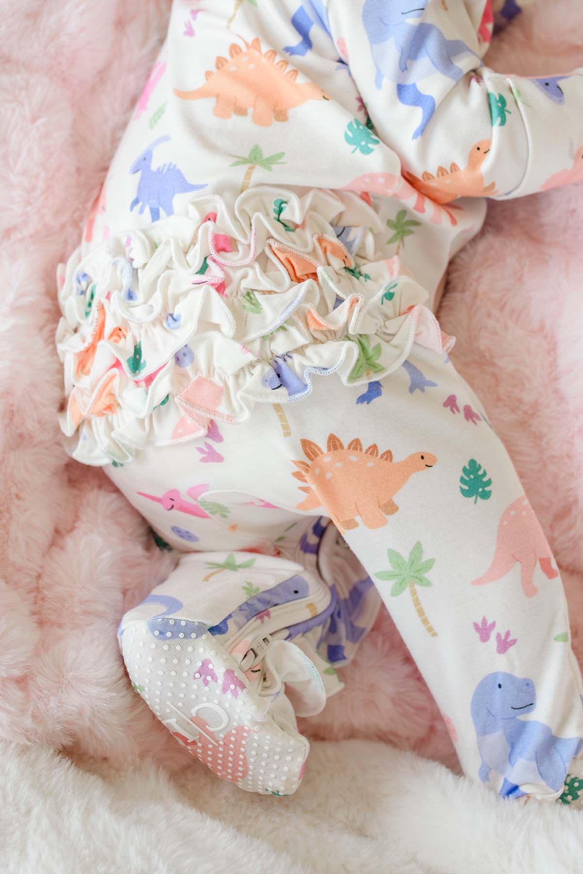 Ruffle Zipper Bamboo Footie | Little Fossil Pink - Image 7