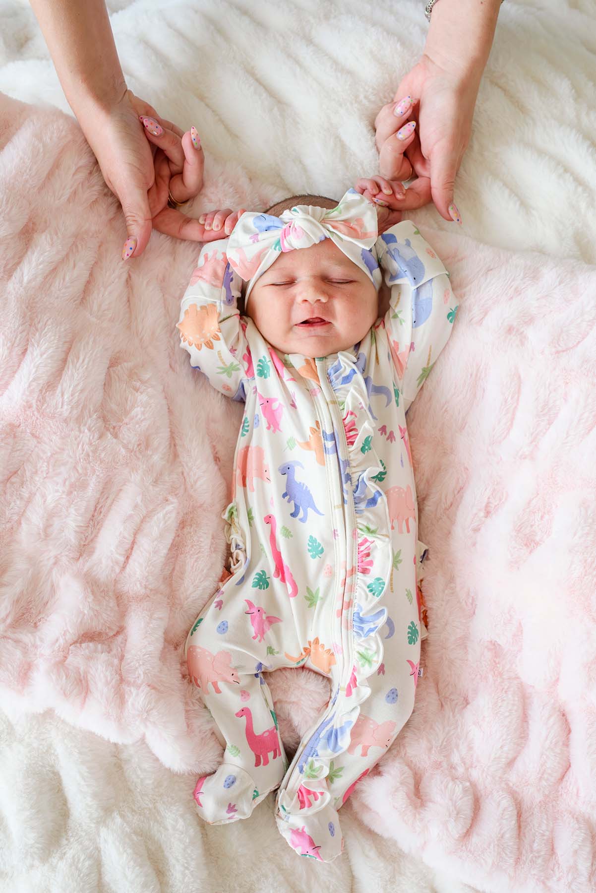 Ruffle Zipper Bamboo Footie | Little Fossil Pink - Image 8