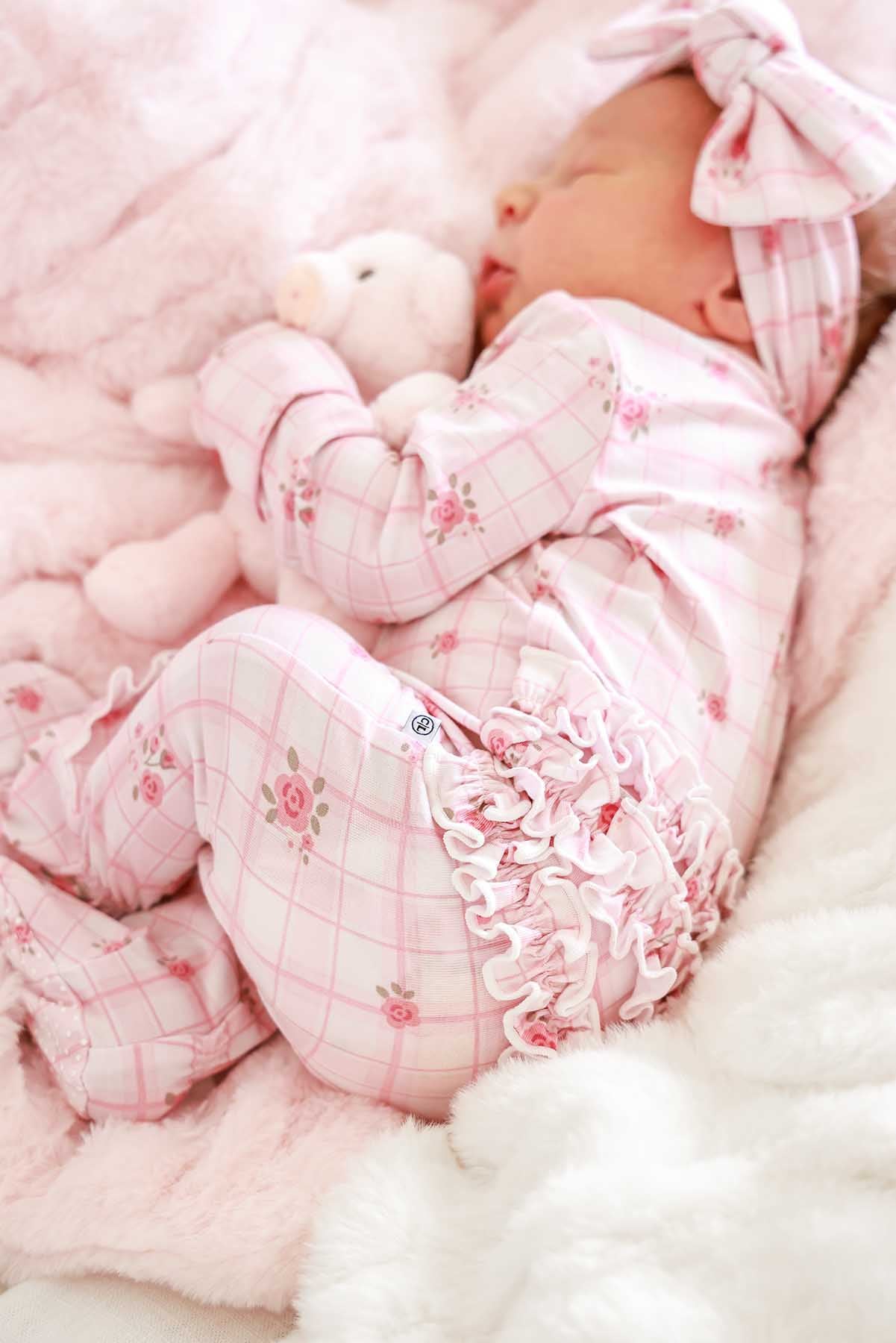 Ruffle Zipper Bamboo Footie | Primrose Plaid - Image 4