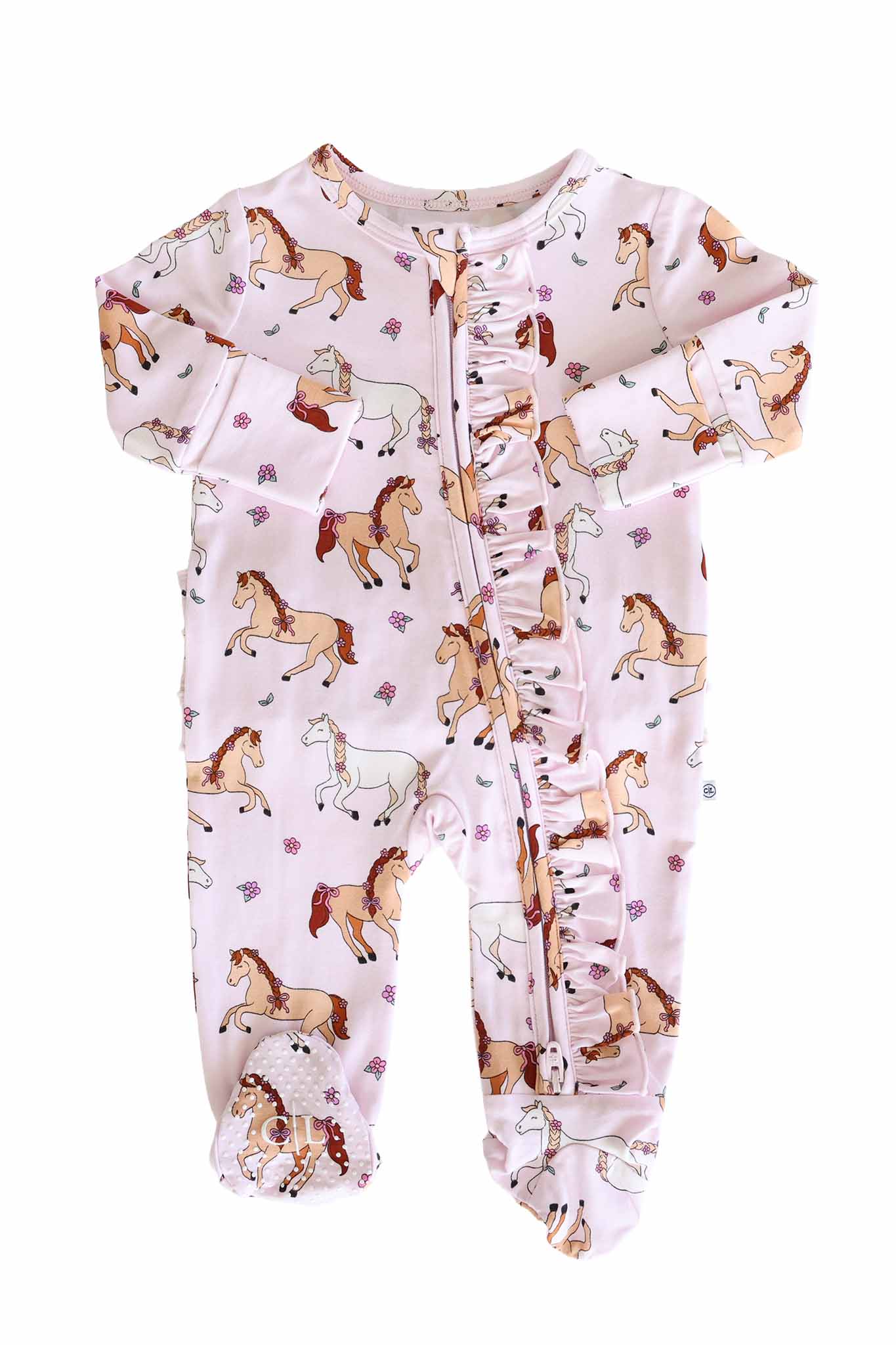 Ruffle Zipper Footie | Pony Club Pink - Image 3