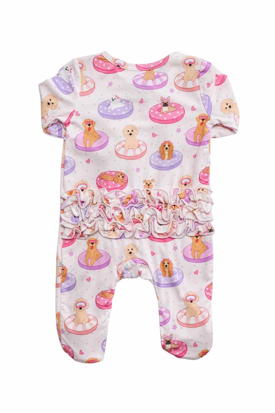 Ruffle Zipper Footie | Poolside Pups Pink - Image 6