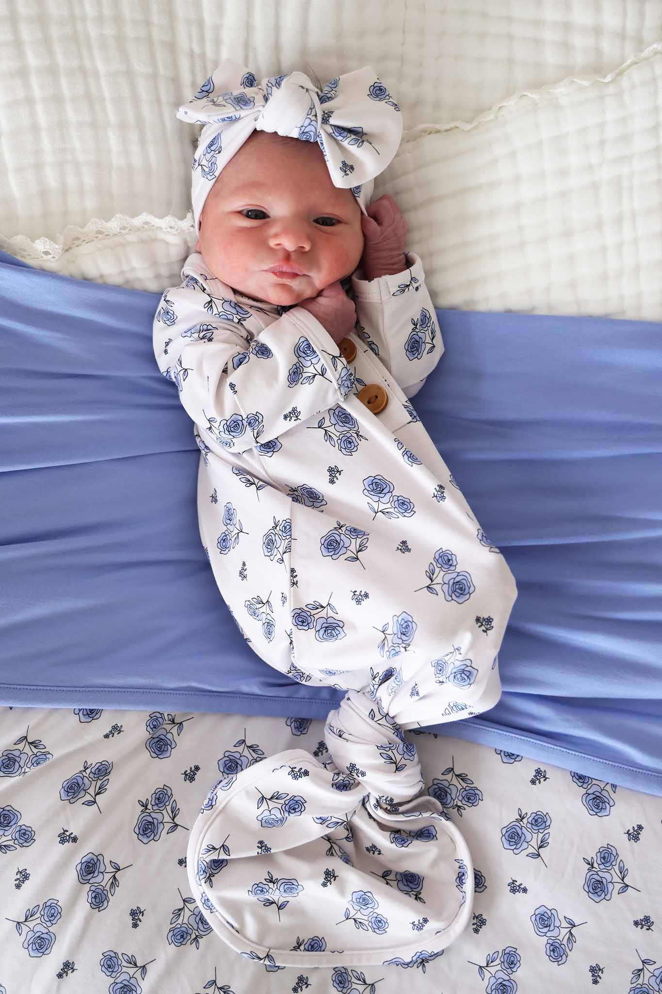 Sapphire Garden Newborn Baby Knot Gown & Hat Set - Image 2