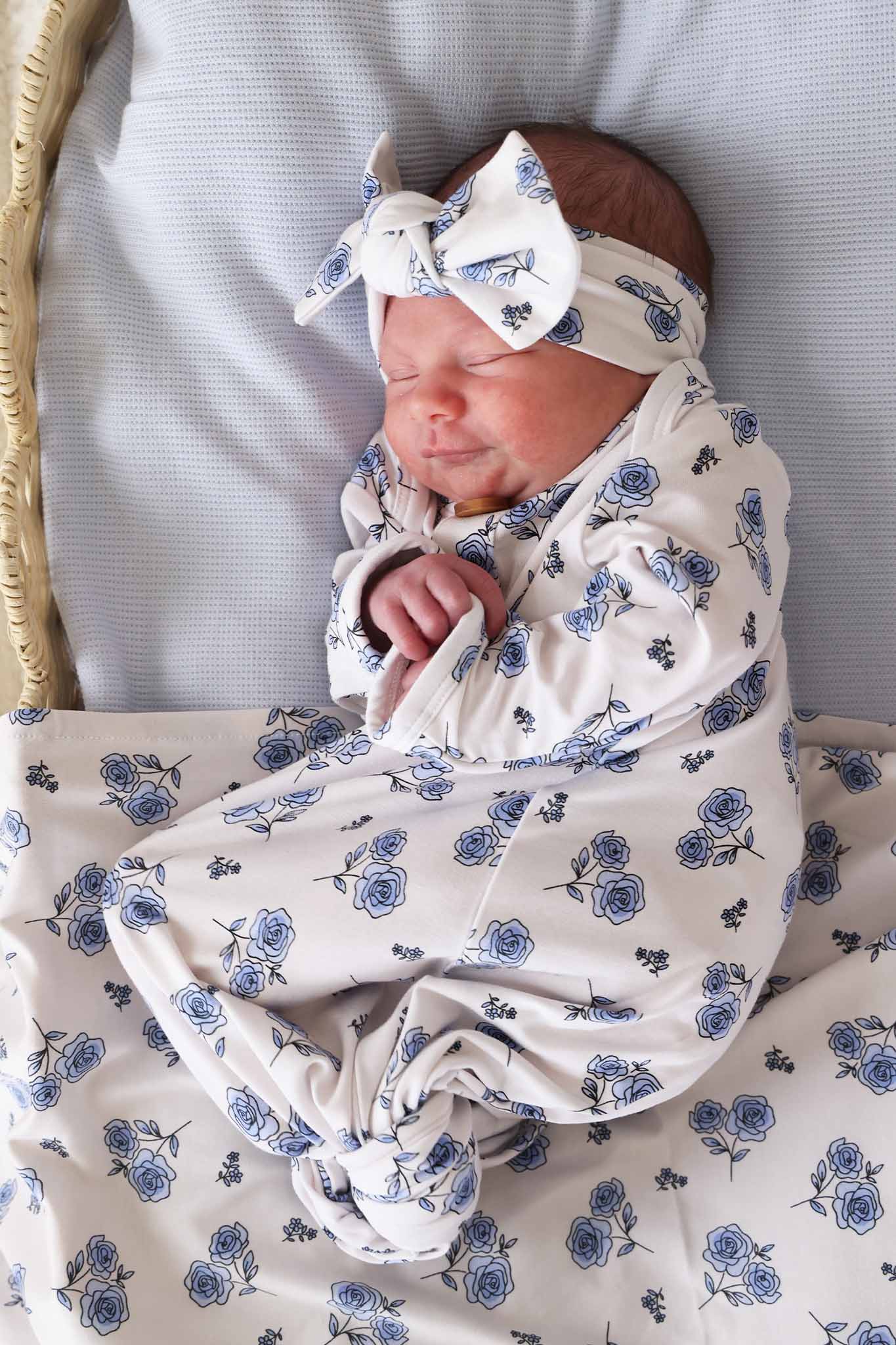 Sapphire Garden Newborn Baby Knot Gown & Hat Set - Image 4