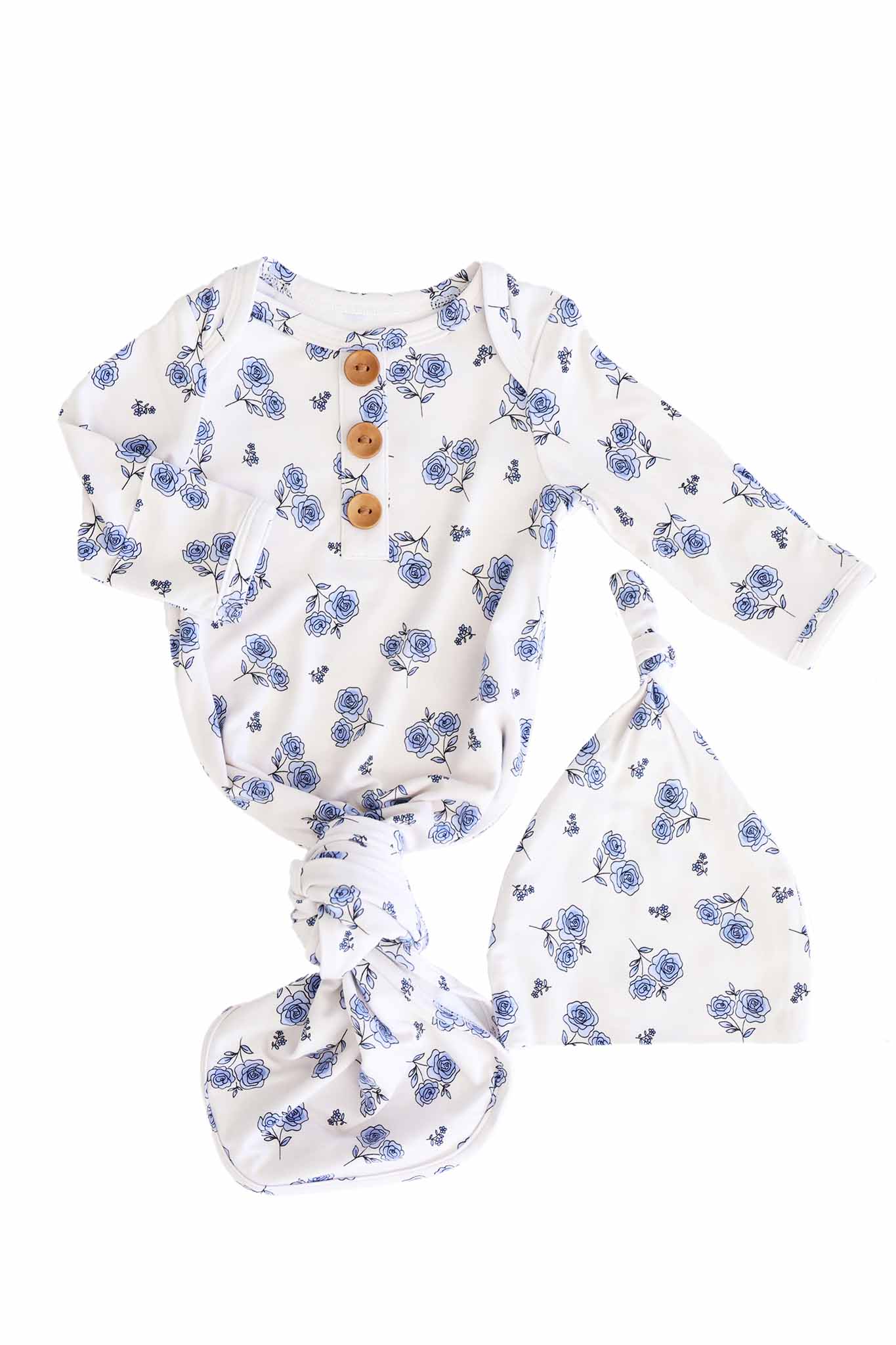 Sapphire Garden Newborn Baby Knot Gown & Hat Set - Image 3