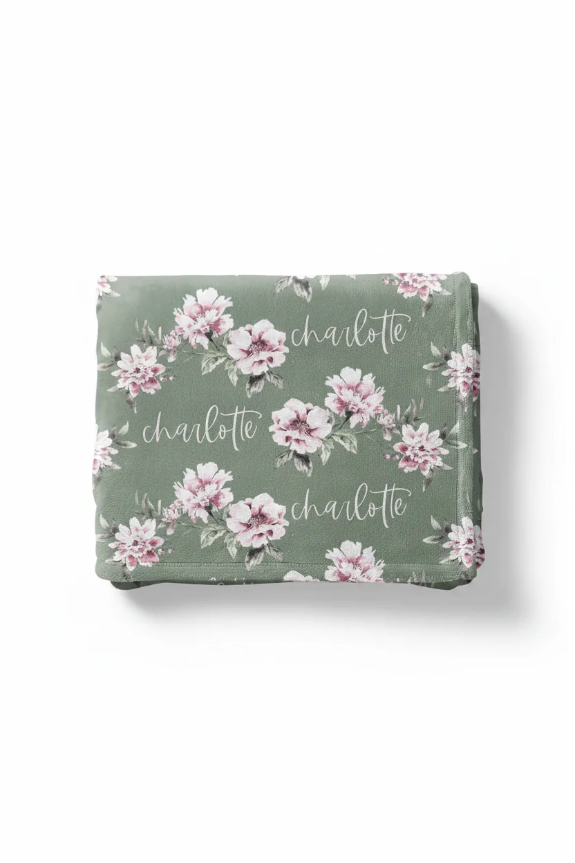 Saylor's Sage & Blush Floral Personalized Toddler Blanket