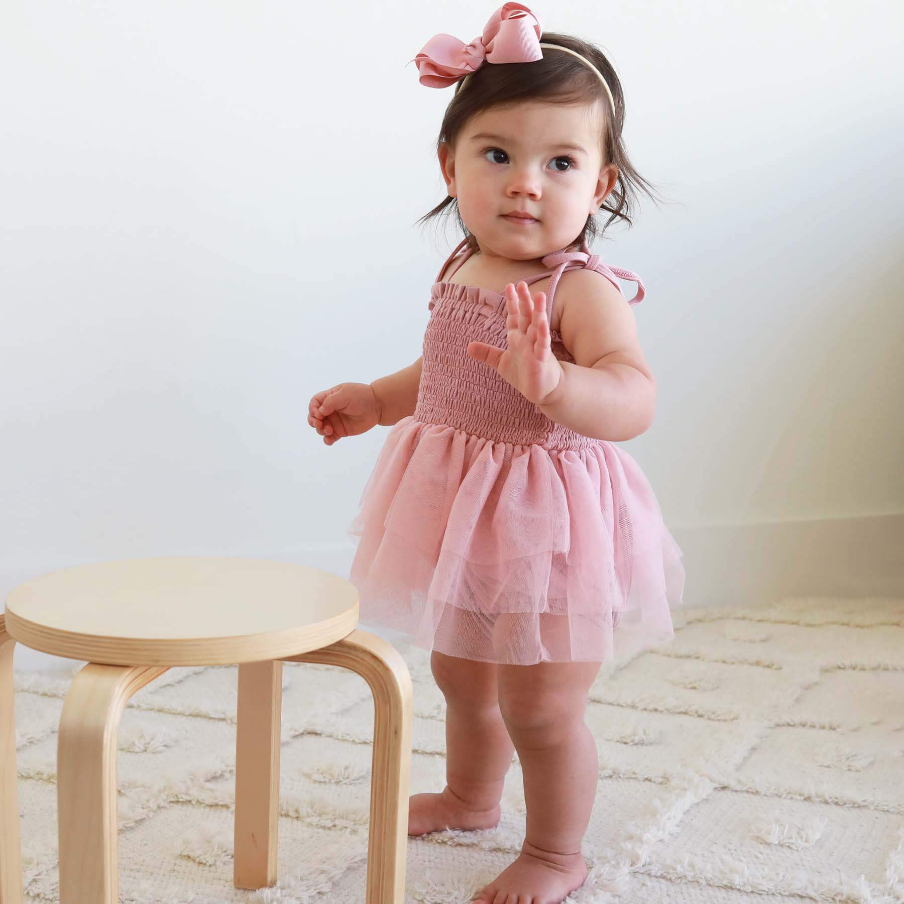 Smocked Tutu Bodysuit | Mauve - Image 13