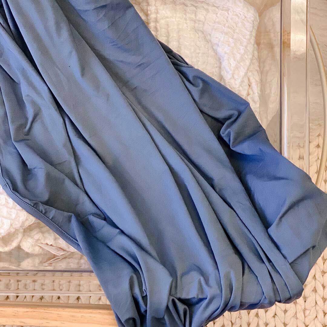 Solid Dusty Blue Bamboo Knit Swaddle Blanket - Image 4