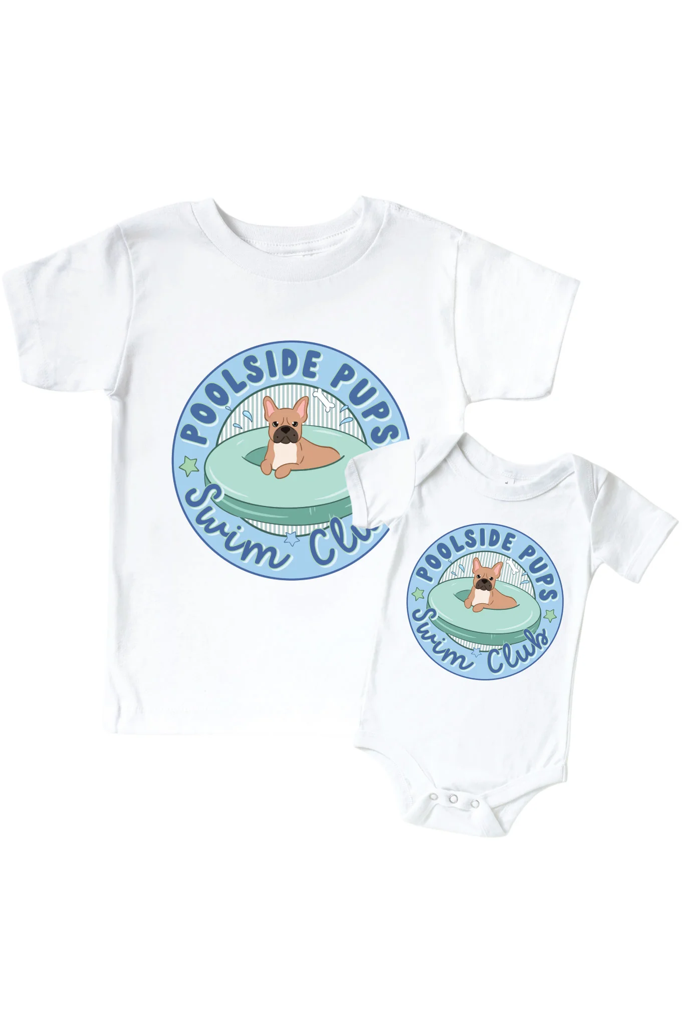 Swim Club Blue Graphic Bodysuit & Kids Tee | White