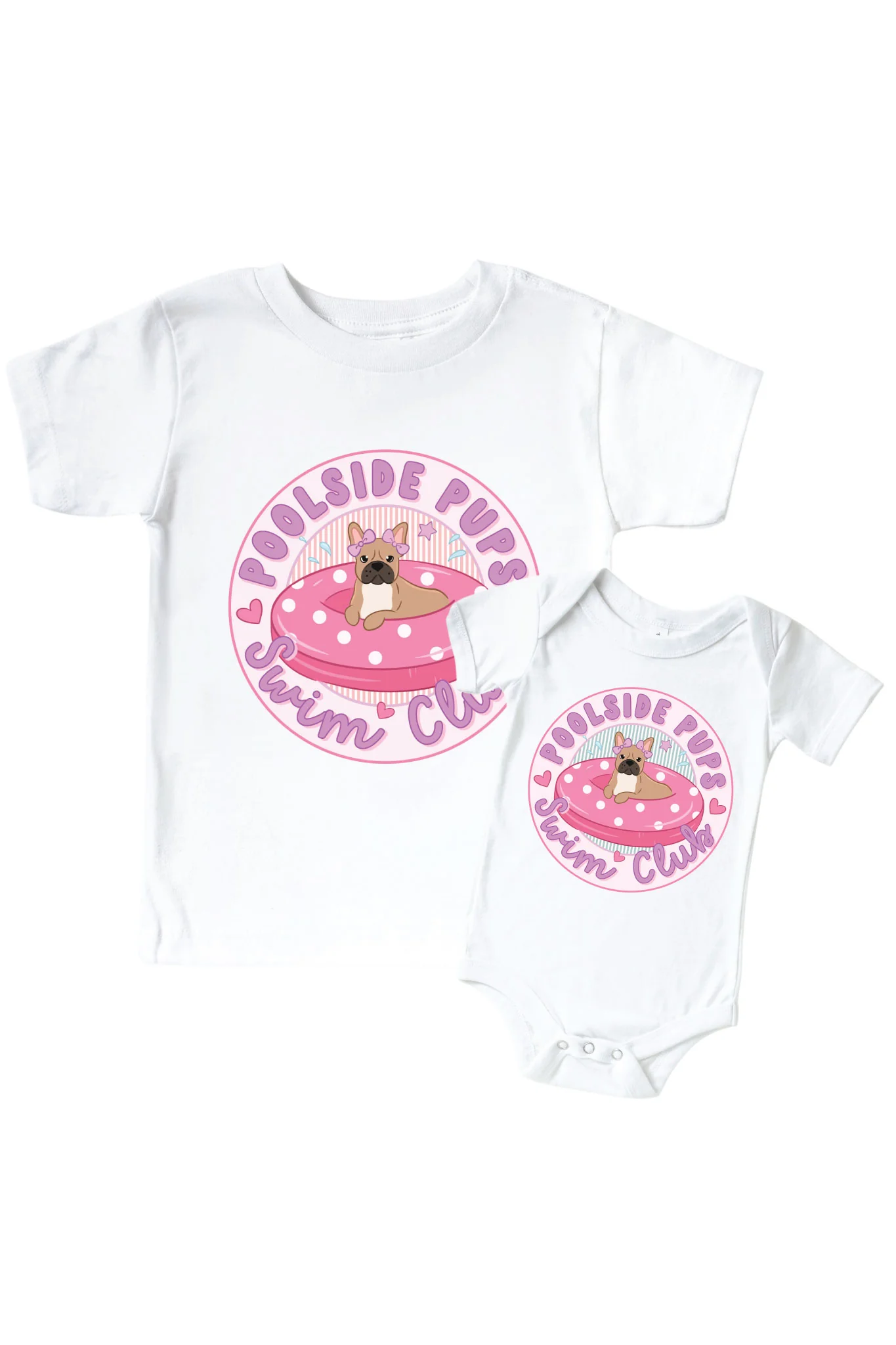 Swim Club Pink Graphic Bodysuit & Kids Tee | White