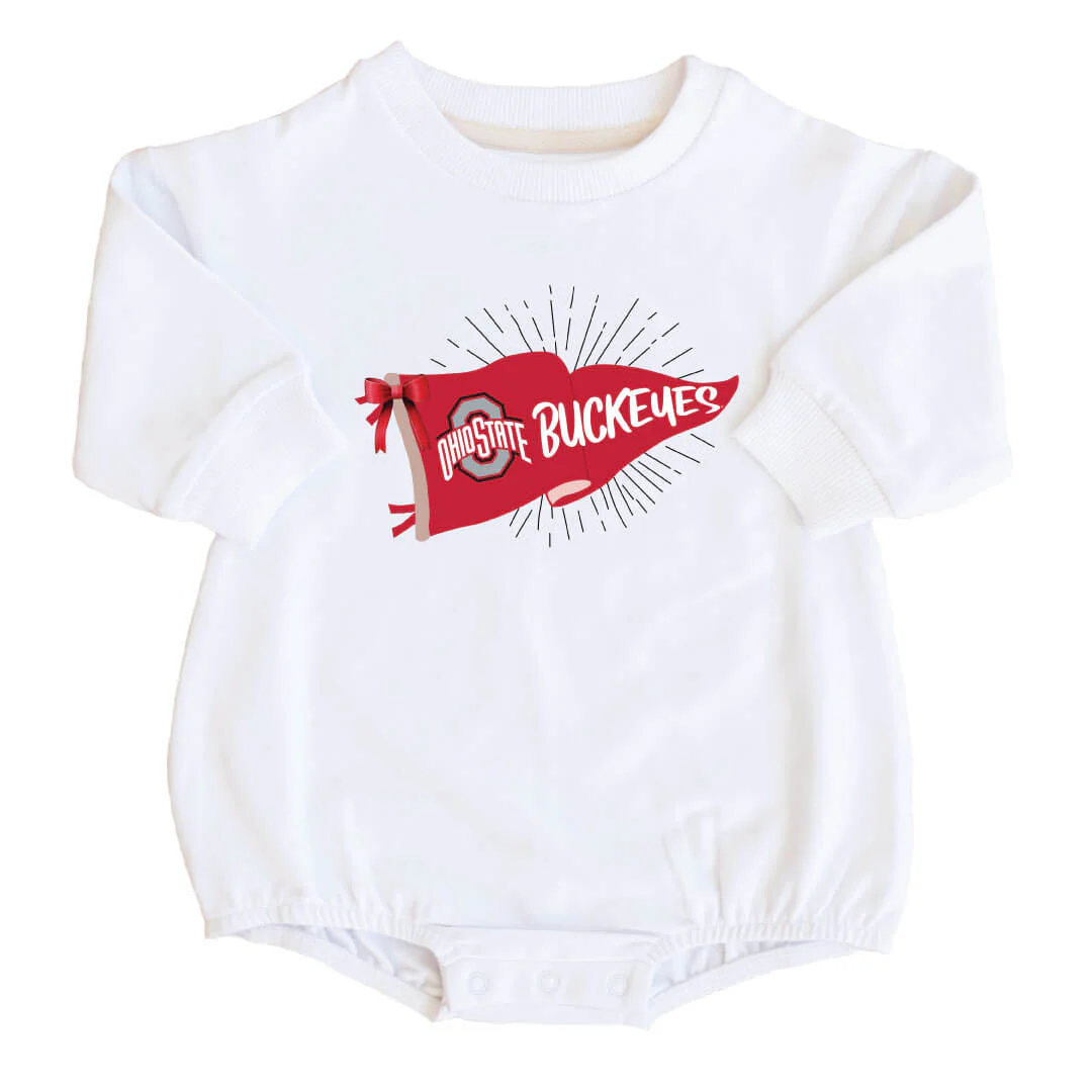 The Ohio State University | Footballs & Bows Graphic Sweatshirt Bubble Romper - Image 2