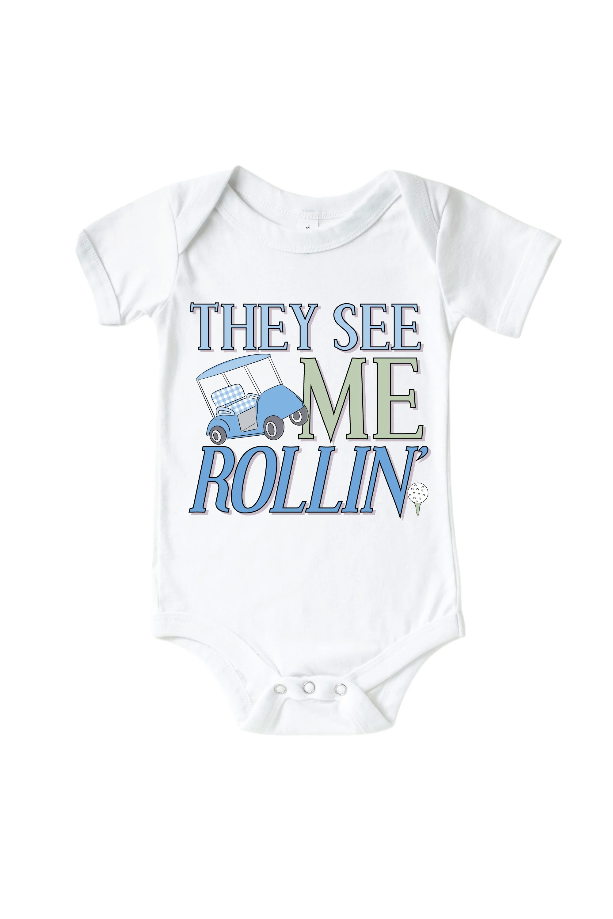 They See Me Rollin' Blue Graphic Bodysuit & Kids Tee | White - Image 2