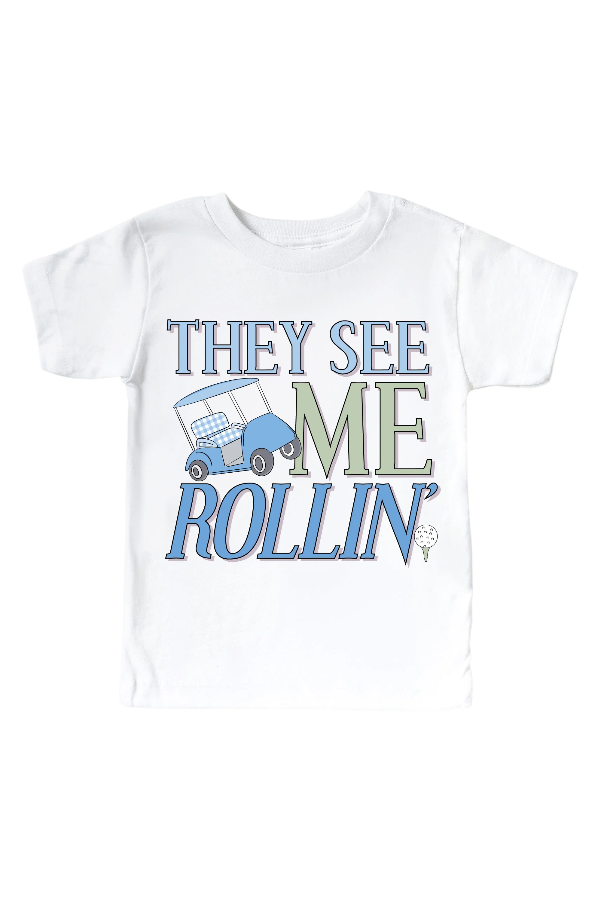 They See Me Rollin' Blue Graphic Bodysuit & Kids Tee | White - Image 3