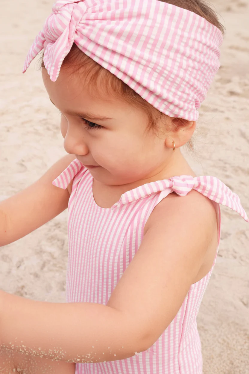Tiered Skirt with White Pom Trim | Seersucker Dusty Pink - Image 22