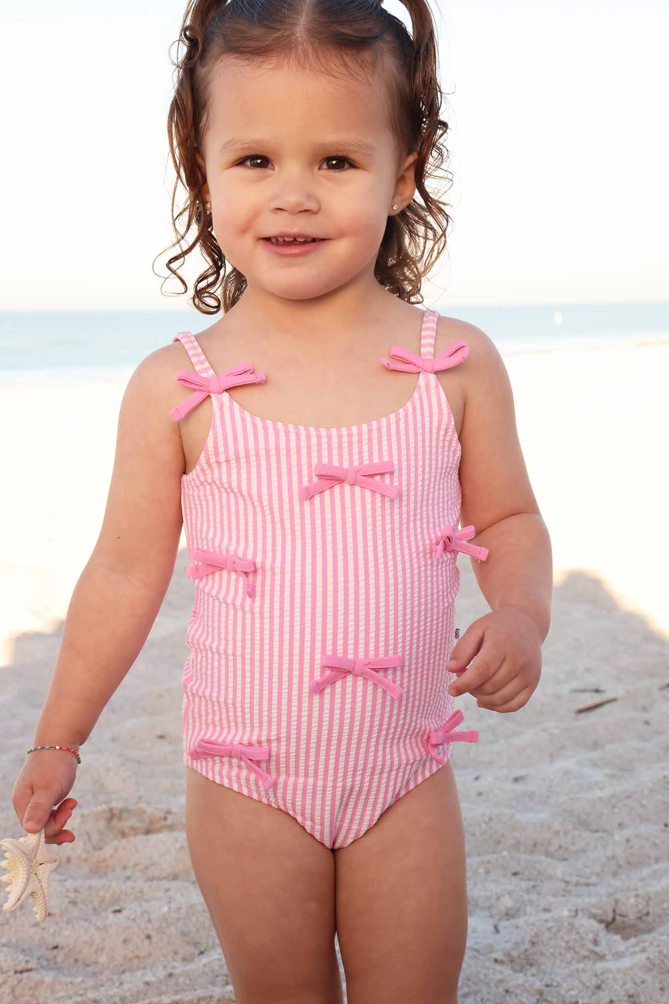 Tiny Bows One Piece | Seersucker Dusty Pink - Image 4