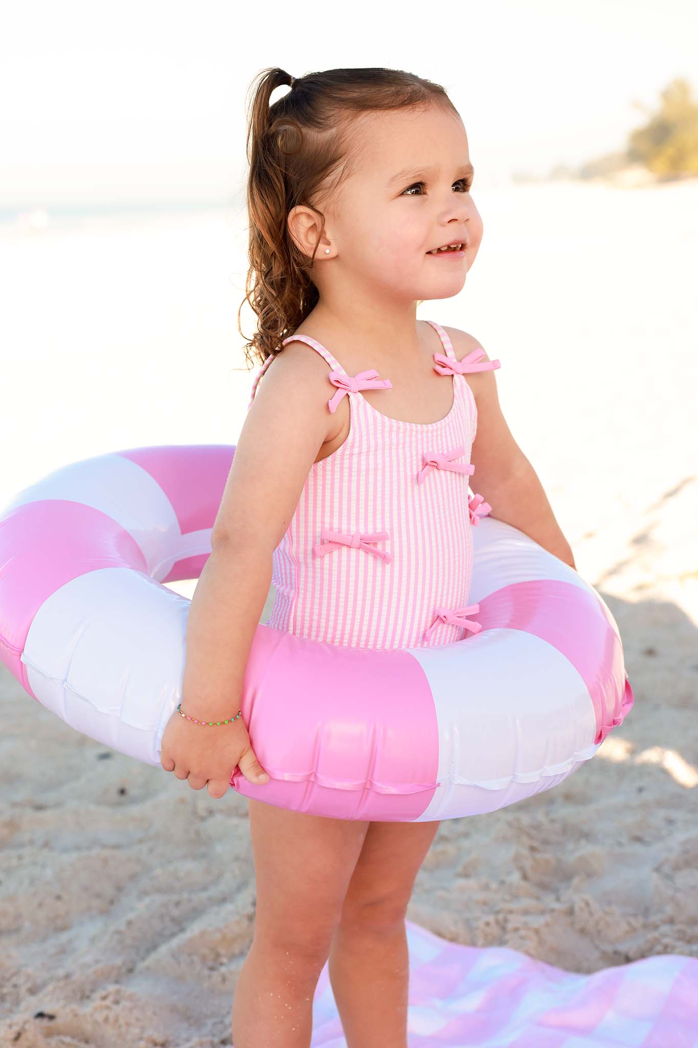 Tiny Bows One Piece | Seersucker Dusty Pink - Image 6