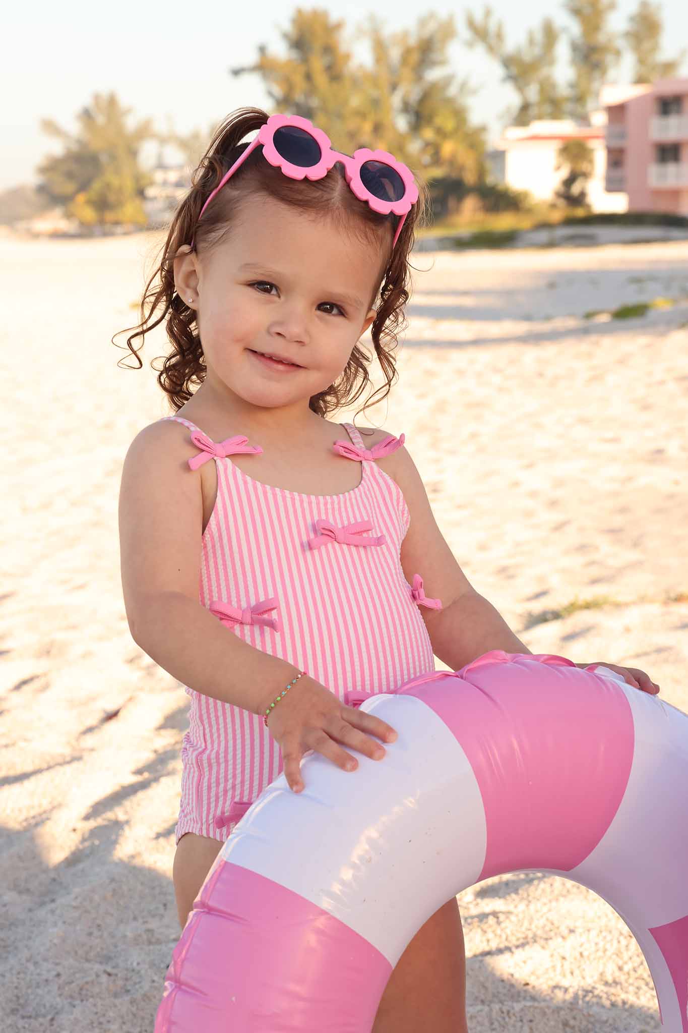 Tiny Bows One Piece | Seersucker Dusty Pink - Image 7