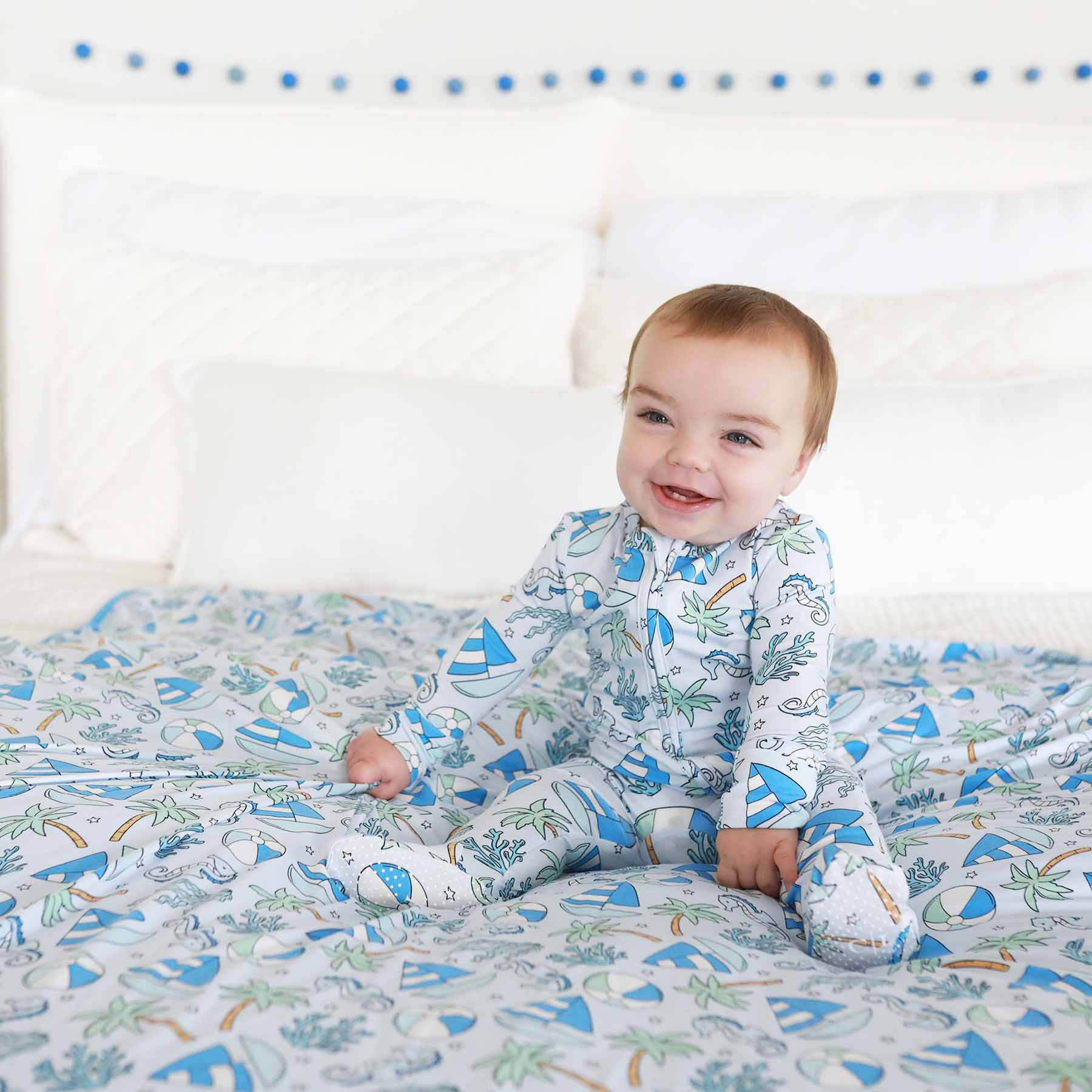 Tiny Tides Zipper Footie | Blue - Image 10