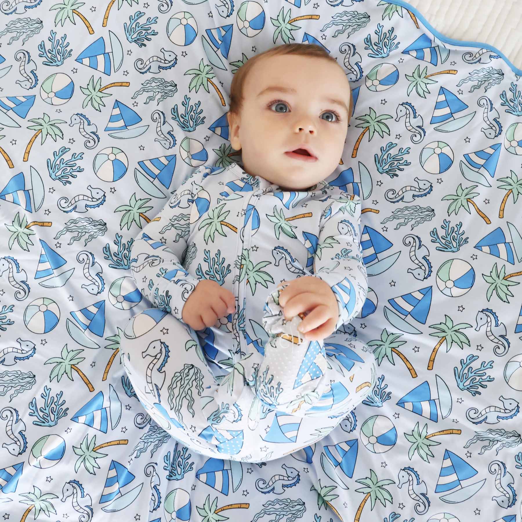 Tiny Tides Zipper Footie | Blue - Image 5