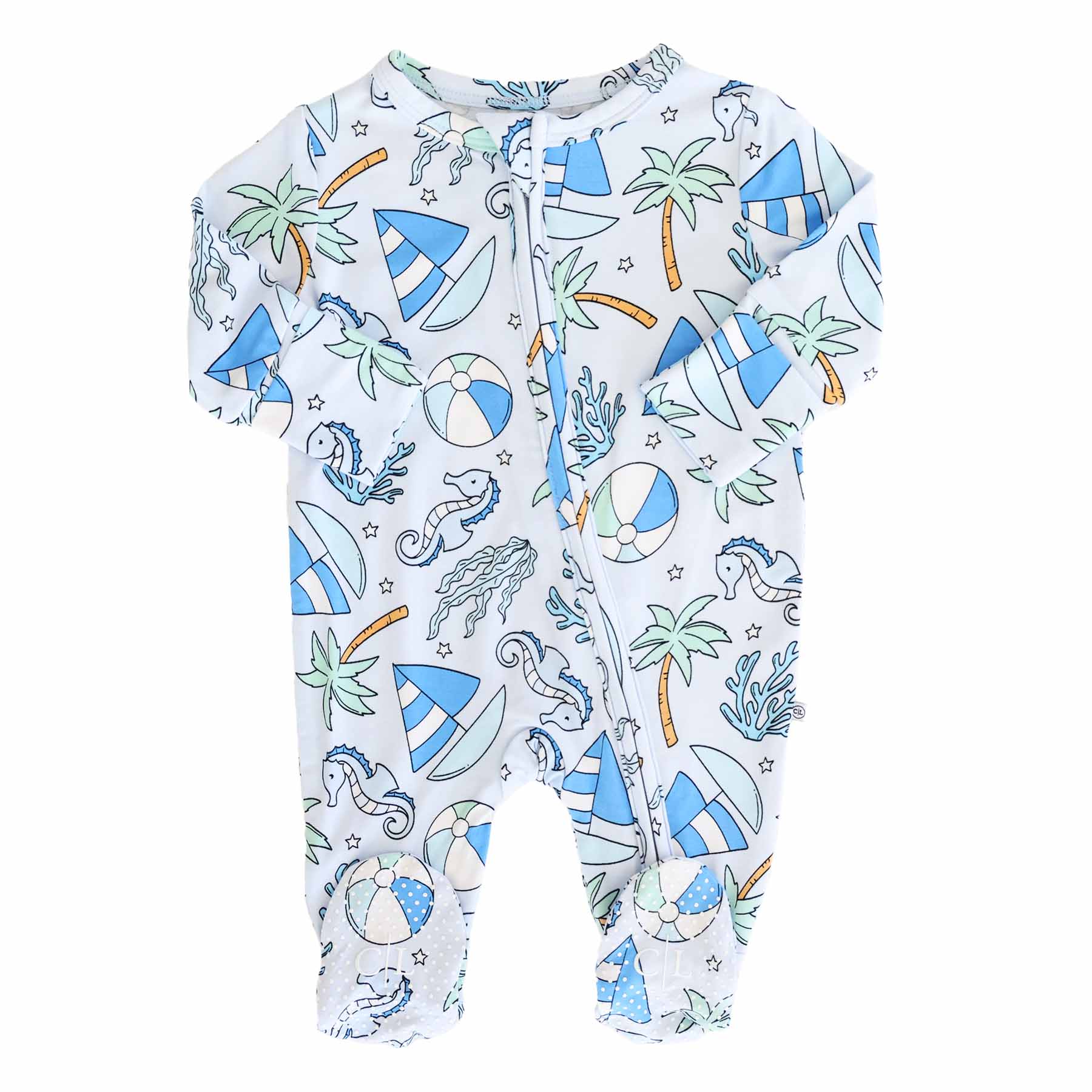 Tiny Tides Zipper Footie | Blue - Image 8