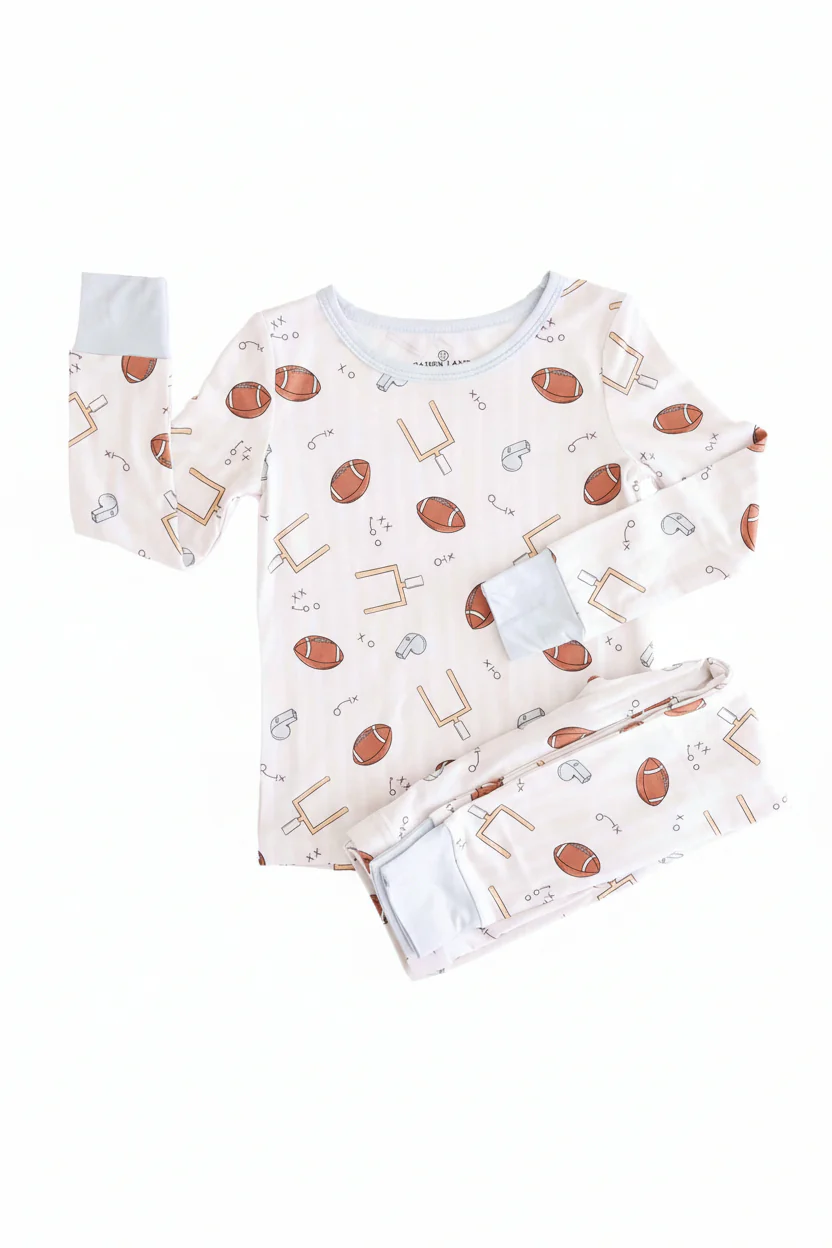 Tiny Touchdowns Two Piece Pajama Set | Neutral - Image 3