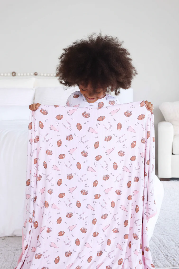 Tiny Touchdowns Double Sided Bamboo Blanket | Pink